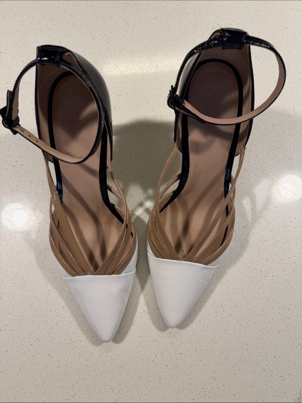 27 EDIT Pointed-Toe Strappy Heels in White, Tan and Black